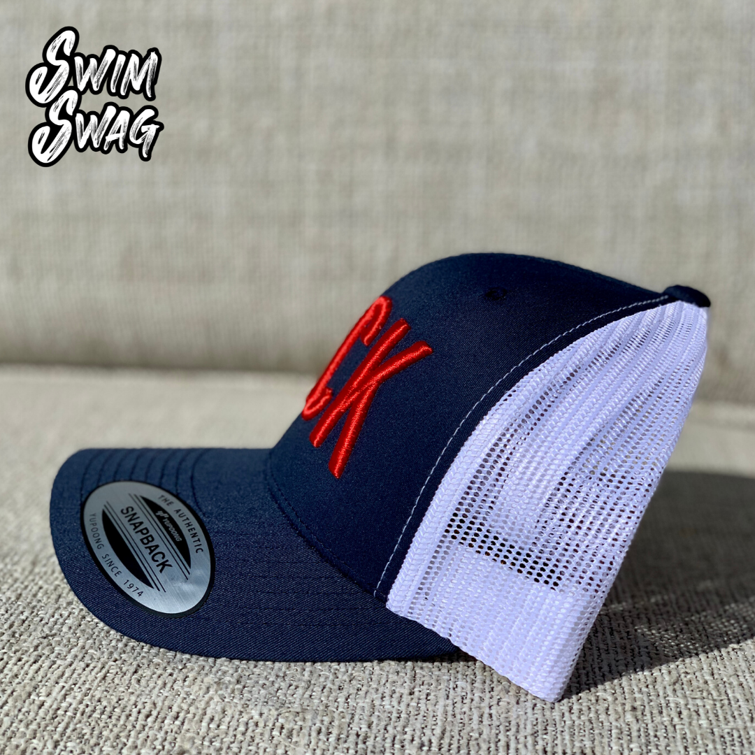"BACK" Hat - Backstroke (Red, White, & Blue)