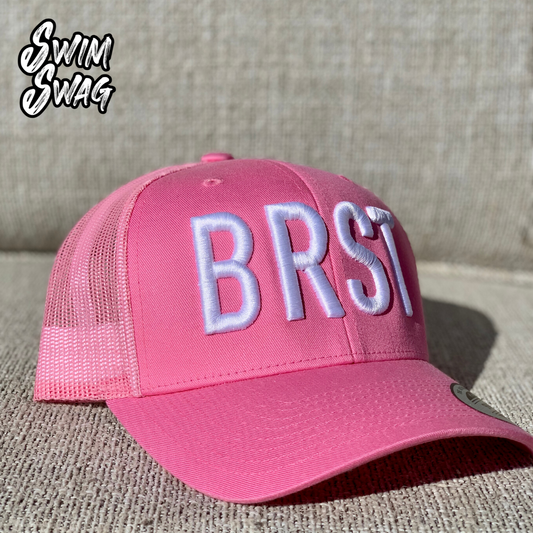 "BRST" Hat - Breaststroke (Pink & White)