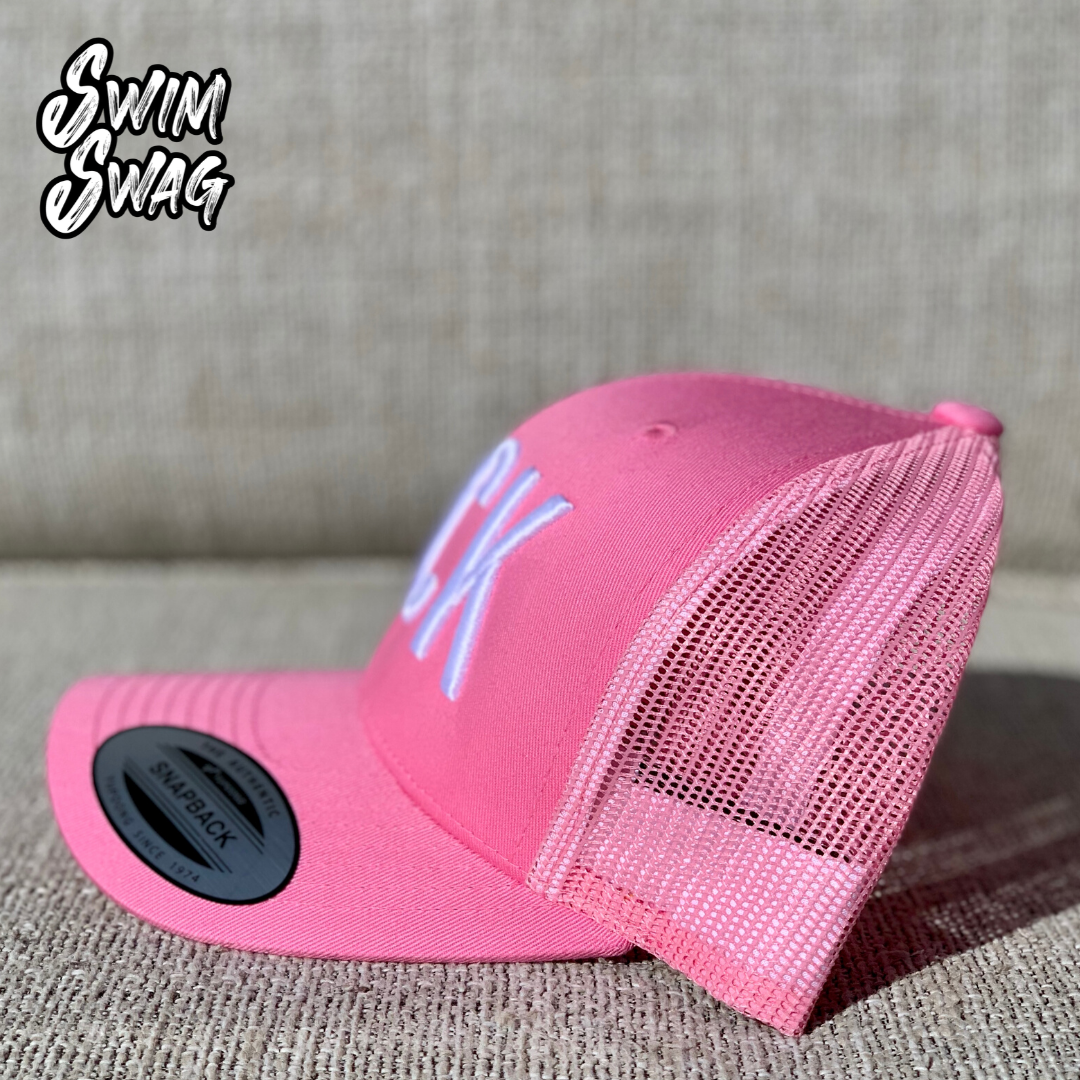 "BACK" Hat - Backstroke (Pink & White)